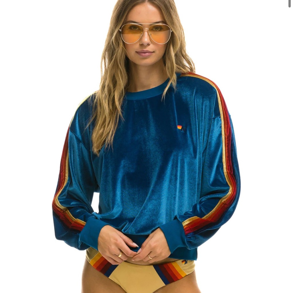 AVIATOR NATION CLASSIC VELVET RELAXED SWEATSHIRT IN PINK